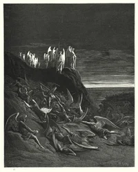 Illustration von Gustave Doré für Miltons Paradise Lost, Buch VI, Zeilen 410-412